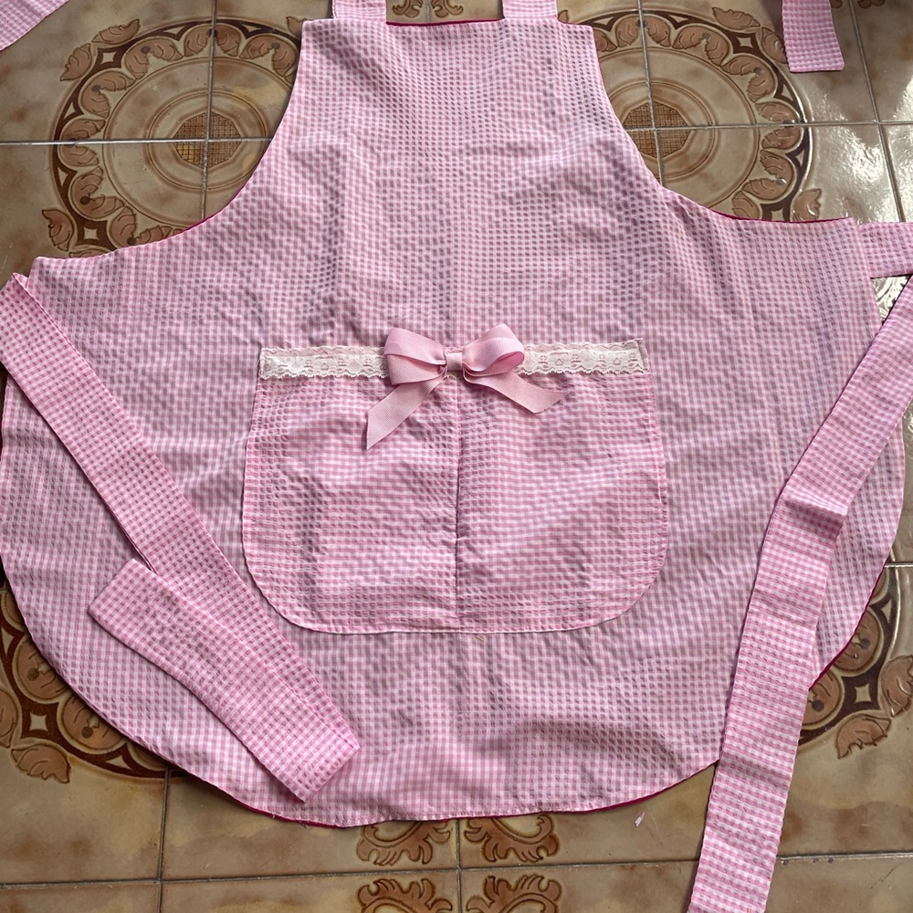 Pink Gingham Apron with Bow